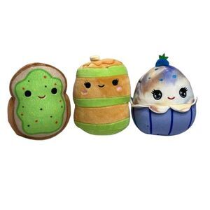Squishmallow Lot of 3 Sinclair Avocado Toast, Hermine Pancakes, Blueberry Muffin